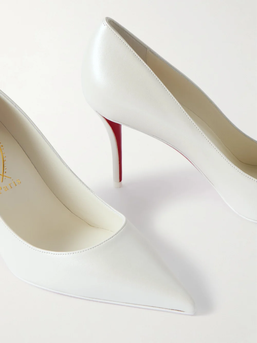 Close-up detail of the Christian Louboutin Miss Z 80 Leather Pumps