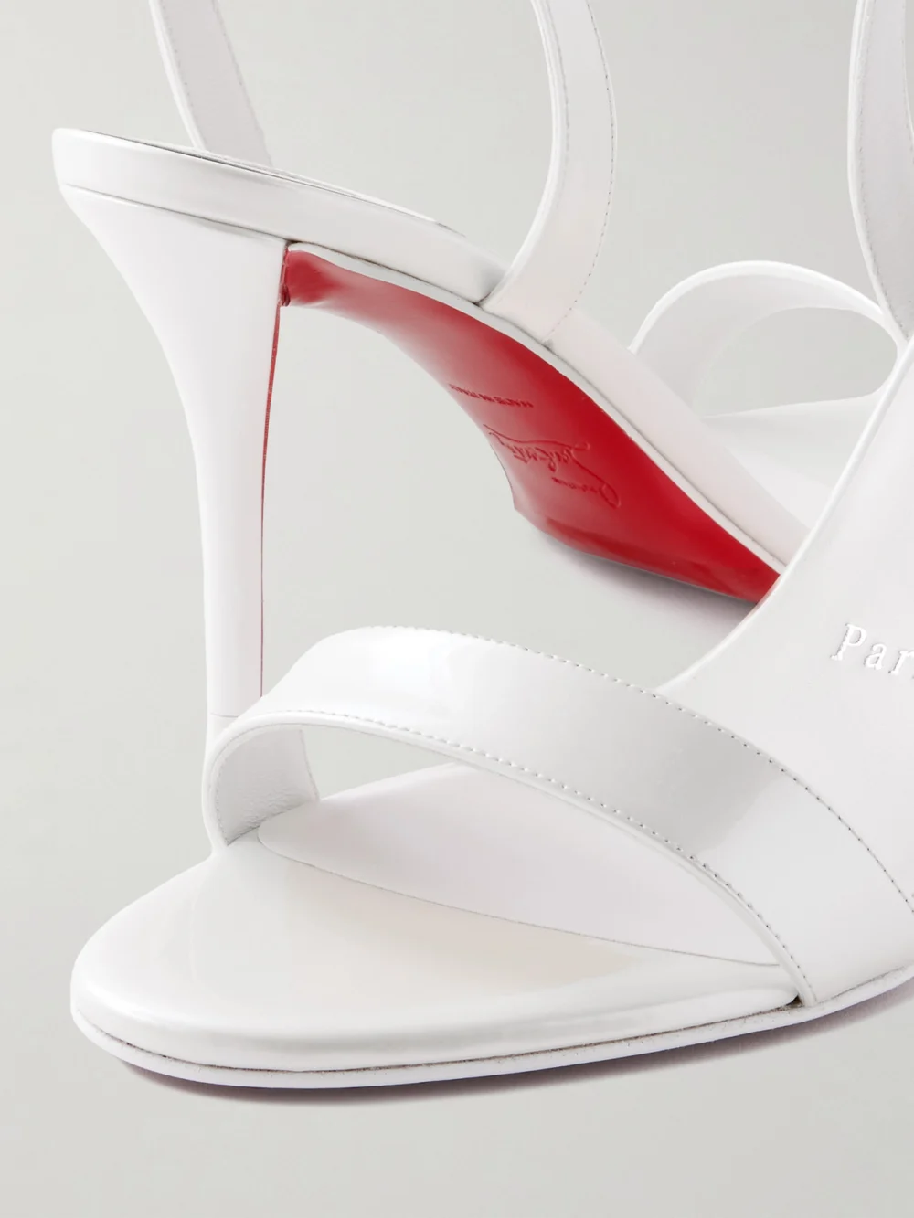 Close-up detail of the Christian Louboutin Miss Z 80 Leather Sandals