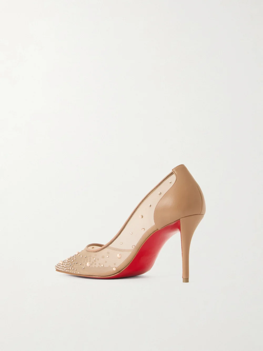 Back view of the Christian Louboutin Miss Z 80 Leather-trimmed Embellished Mesh Pumps