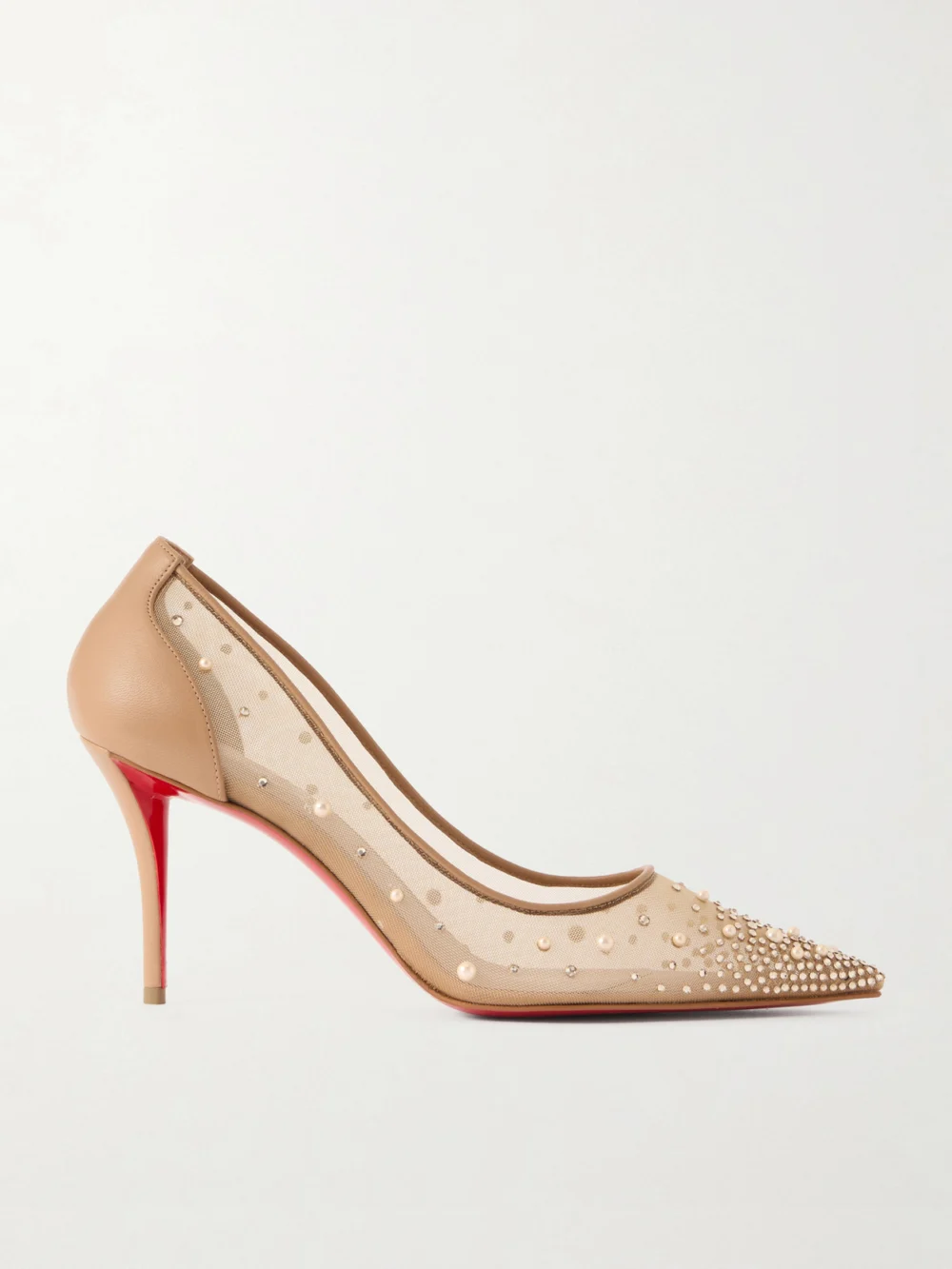 Christian Louboutin Miss Z 80 Leather-trimmed Embellished Mesh Pumps in neutral