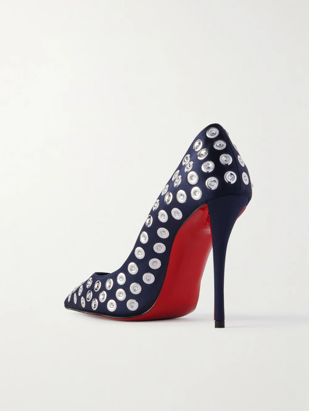 Back view of the Christian Louboutin Miss Z Boum Boum 100 Embellished Satin-crepe Pumps