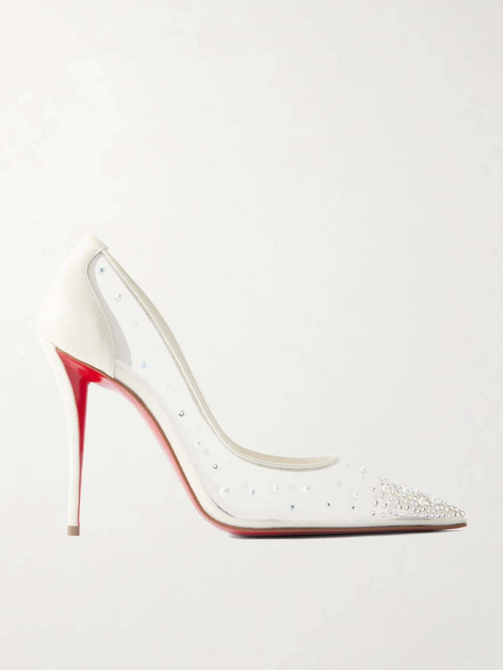 Christian Louboutin Miss Z Degrastrass Perla 100 Embellished Leather-trimmed Mesh Pumps in white