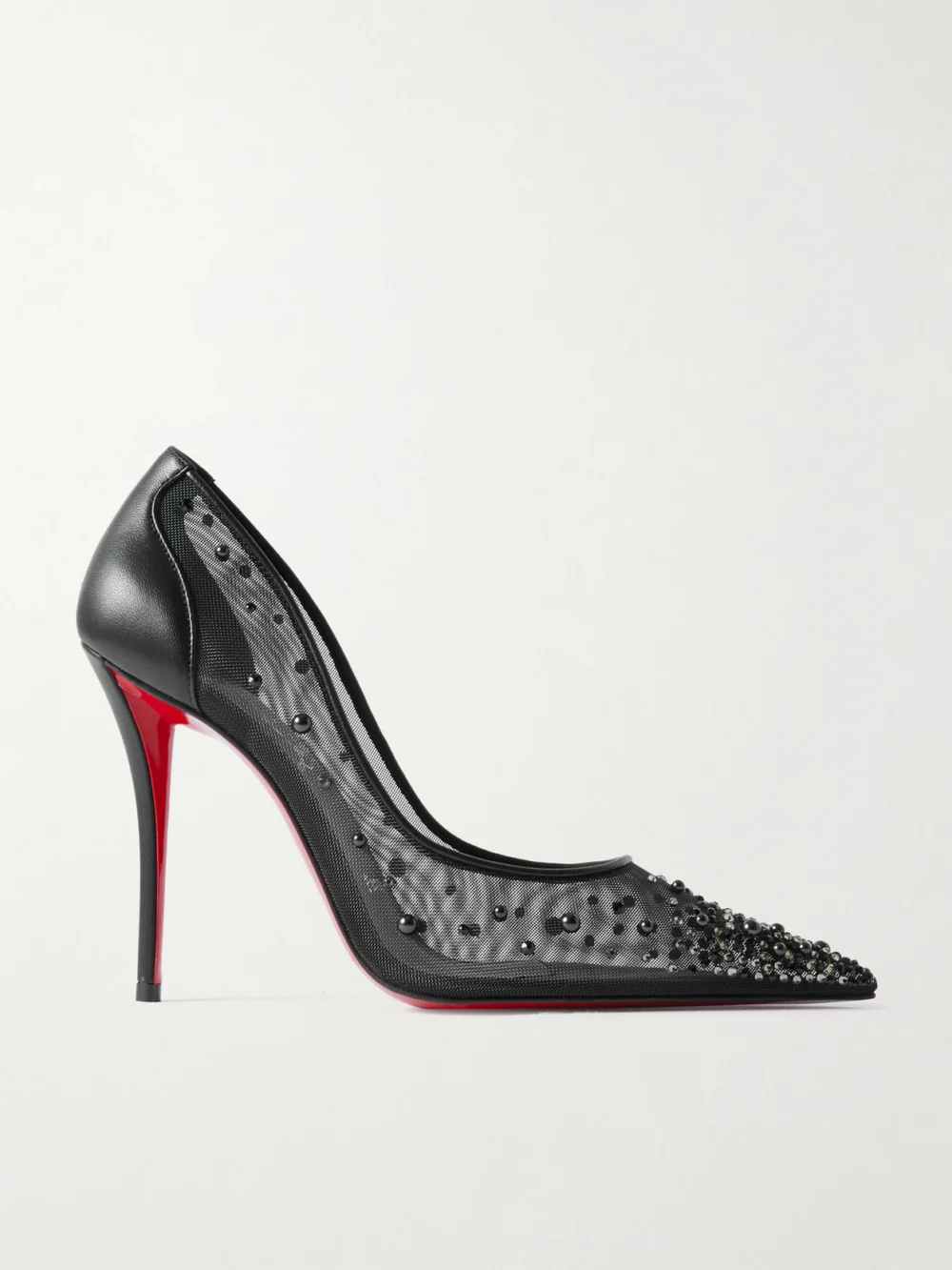 Christian Louboutin Miss Z Degrastrass Perla 100 Leather-trimmed Mesh Pumps in black