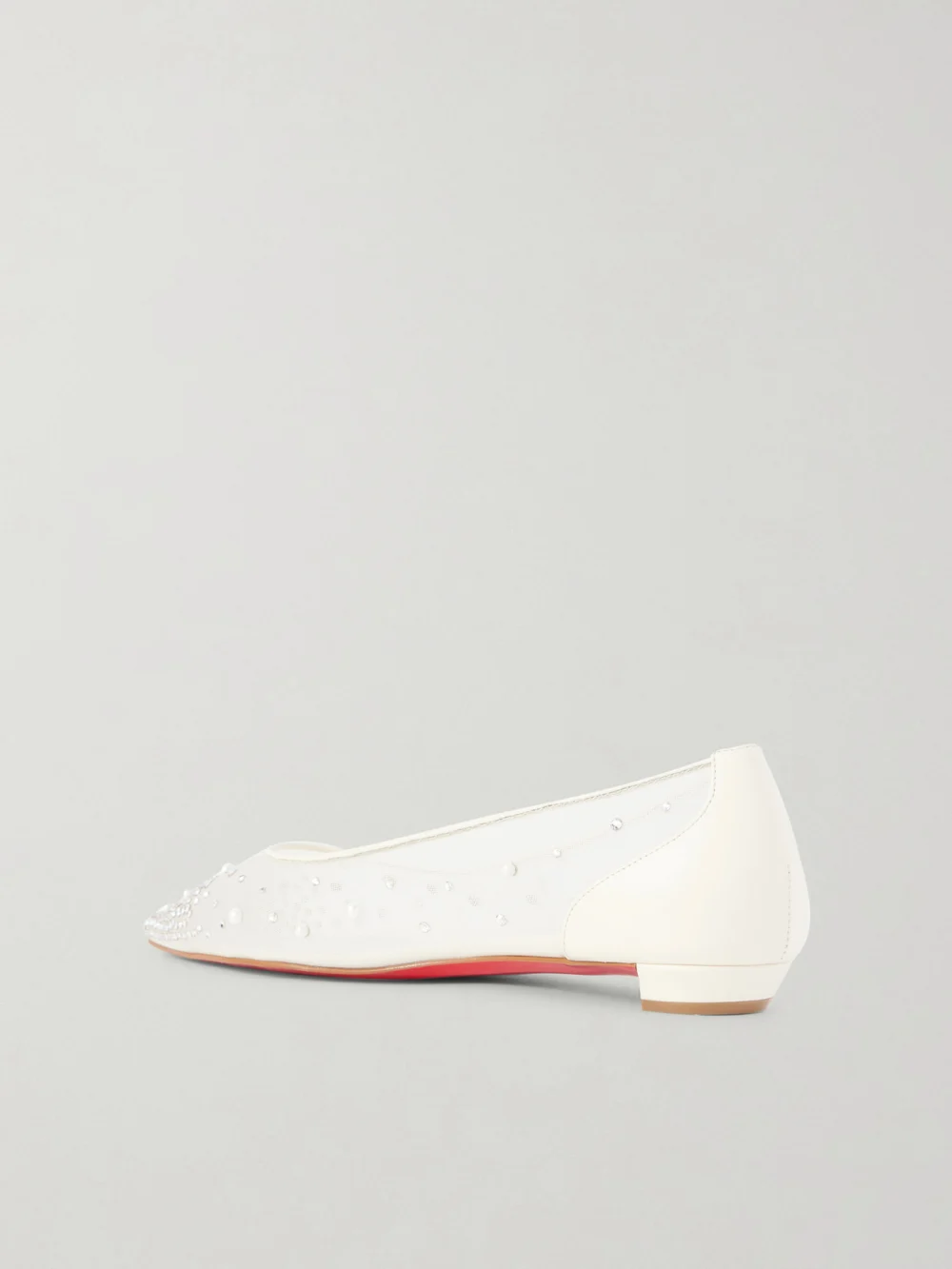 Back view of the Christian Louboutin Miss Z Degrastrassina Leather-trimmed Embellished Mesh Point-toe Flats