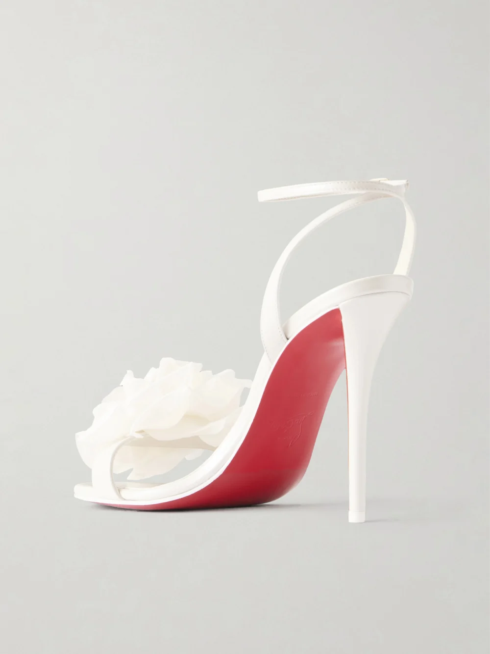 Back view of the Christian Louboutin Miss Z Flora 100 Appliquéd Leather Sandals