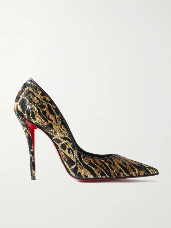 Christian Louboutin Miss Z Ocelot 100 Lurex and Leather-trimmed Sequined Satin Pumps