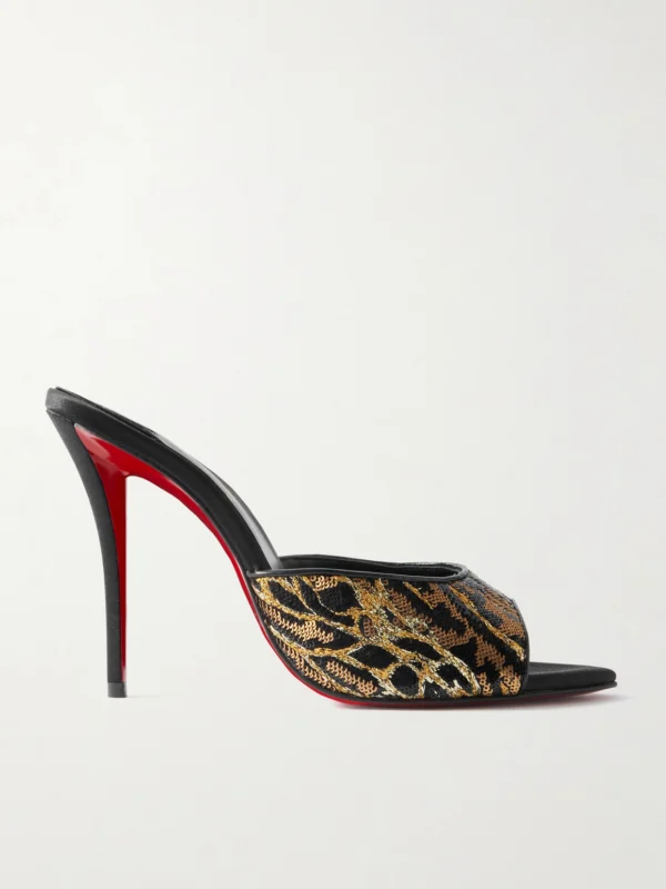 Christian Louboutin Miss Z Ocelot Lurex and Leather-trimmed Sequined Satin Mules