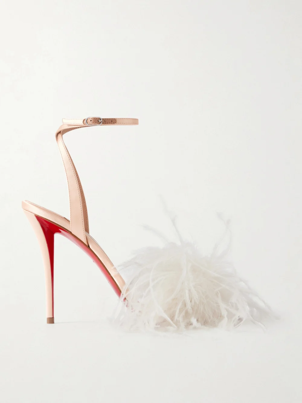 Christian Louboutin Miss Z Poupi 100 Feather-embellished Satin Sandals in blush
