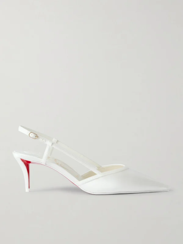 Christian Louboutin Miss Z Sling 60 Leather-trimmed Satin Slingback Pumps