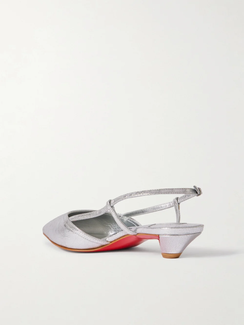 Back view of the Christian Louboutin Miss Z Slingina 25 Metallic Crinkled-leather Slingback Pumps