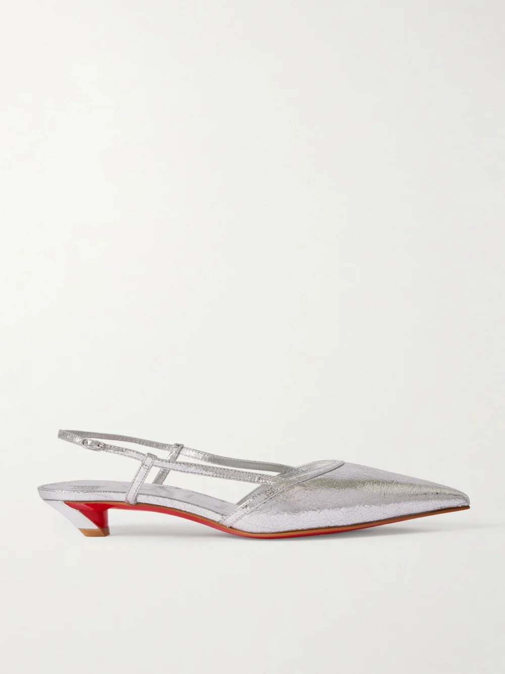 Christian Louboutin Miss Z Slingina 25 Metallic Crinkled-leather Slingback Pumps in silver