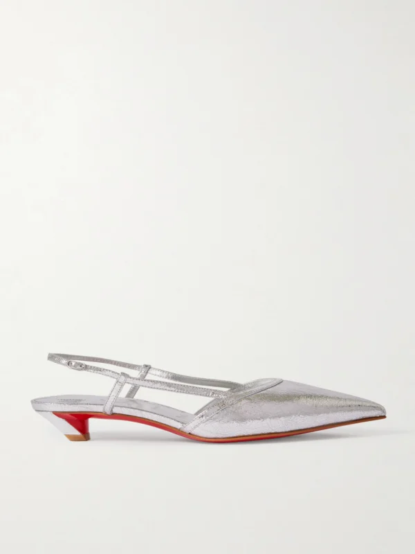 Christian Louboutin Miss Z Slingina 25 Metallic Crinkled-leather Slingback Pumps