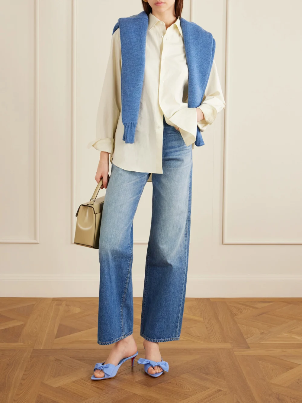 Christian Louboutin Mulazee Bow-embellished Crepe De Chine Mules, styled view