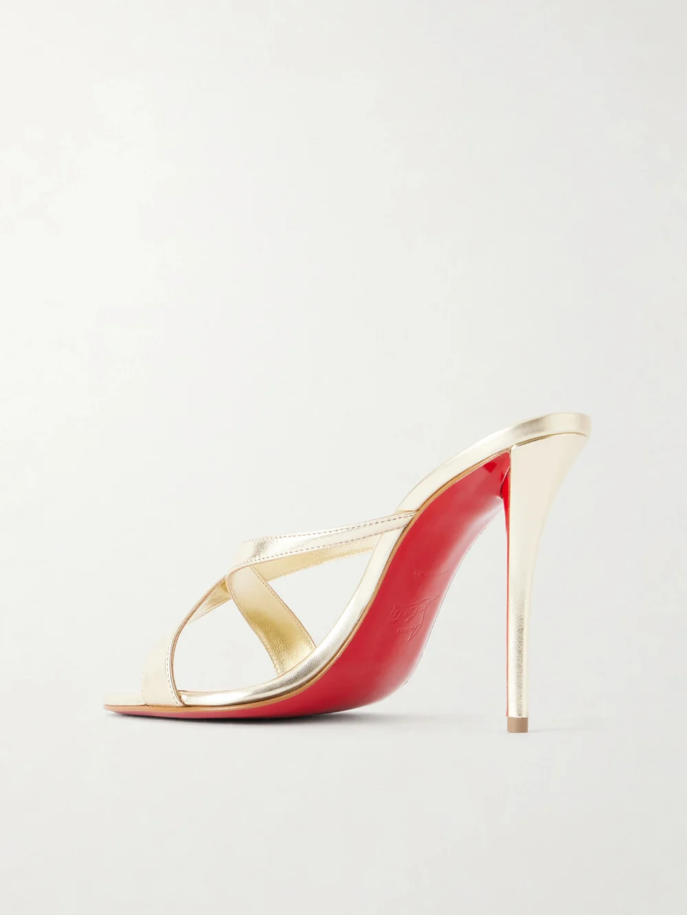 Back view of the Christian Louboutin Mulazee Cross 100 Metallic Leather Mules
