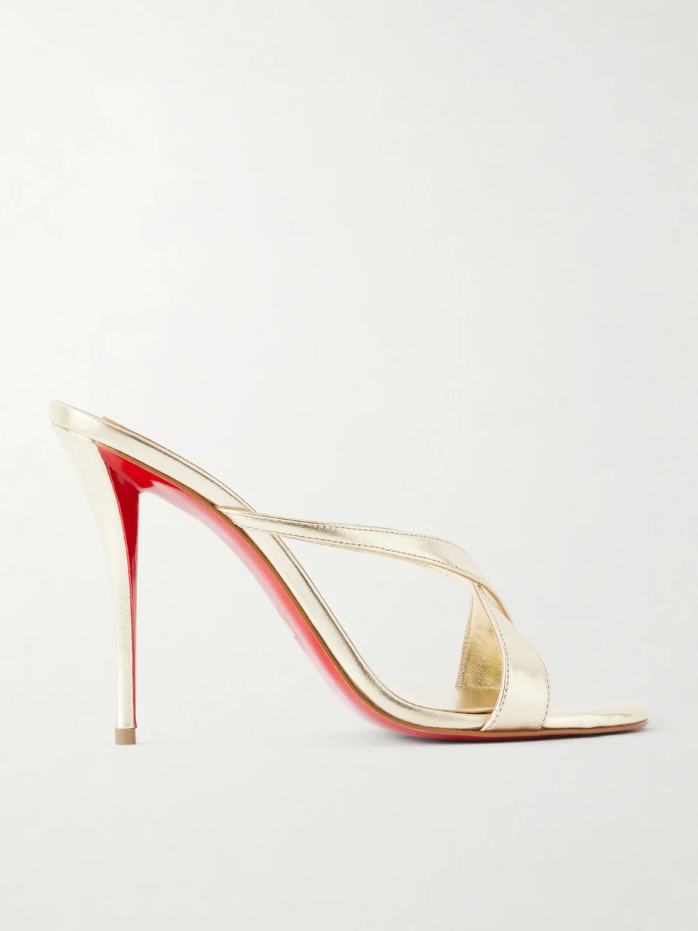 Christian Louboutin Mulazee Cross 100 Metallic Leather Mules in gold