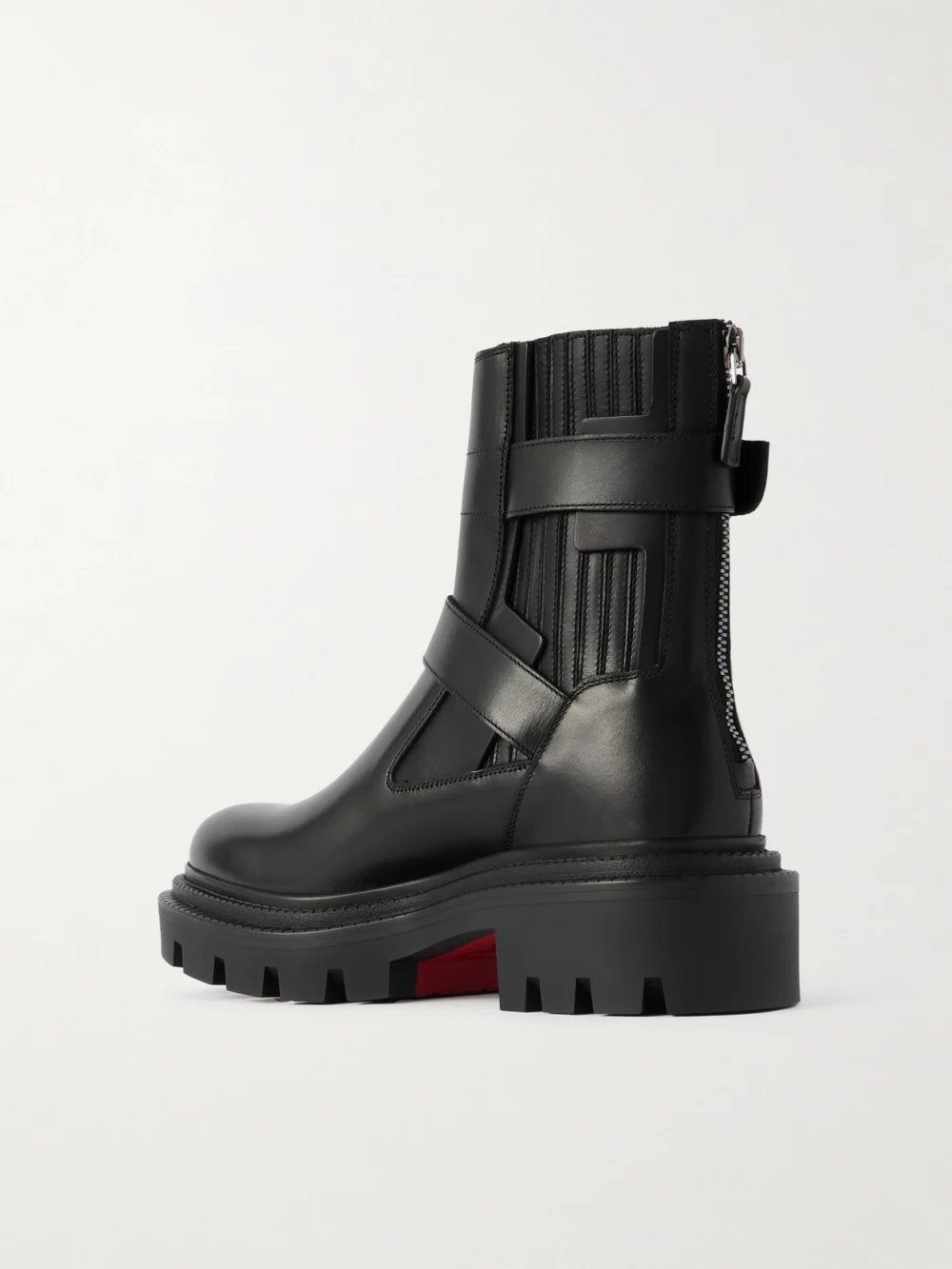 Back view of the Christian Louboutin Oxybootie Buckled Leather Ankle Boots