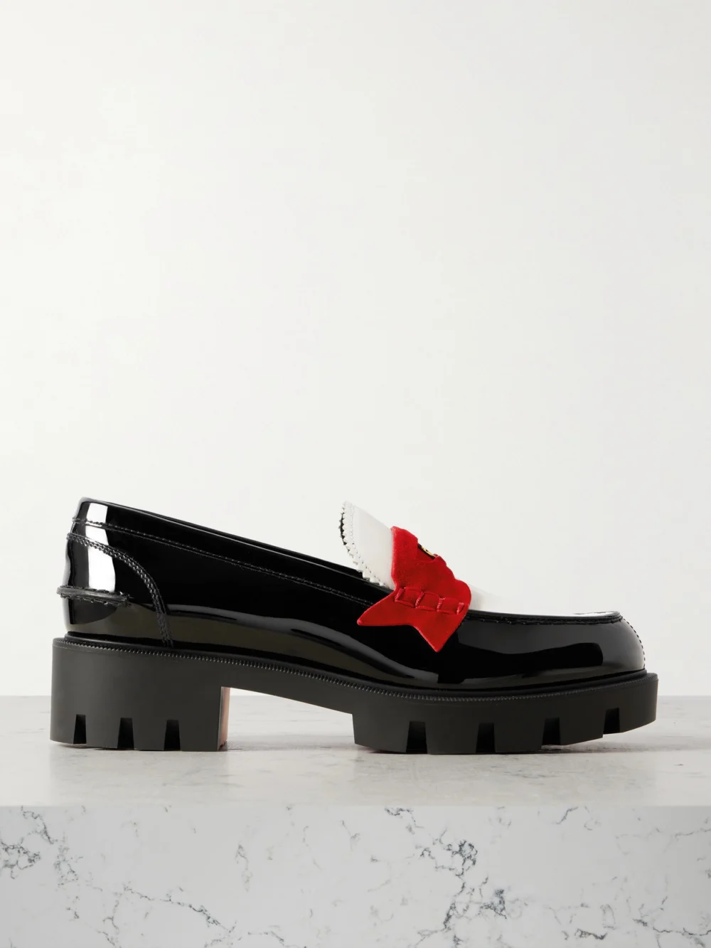 Christian Louboutin Penny Velour-trimmed Leather Loafers in black