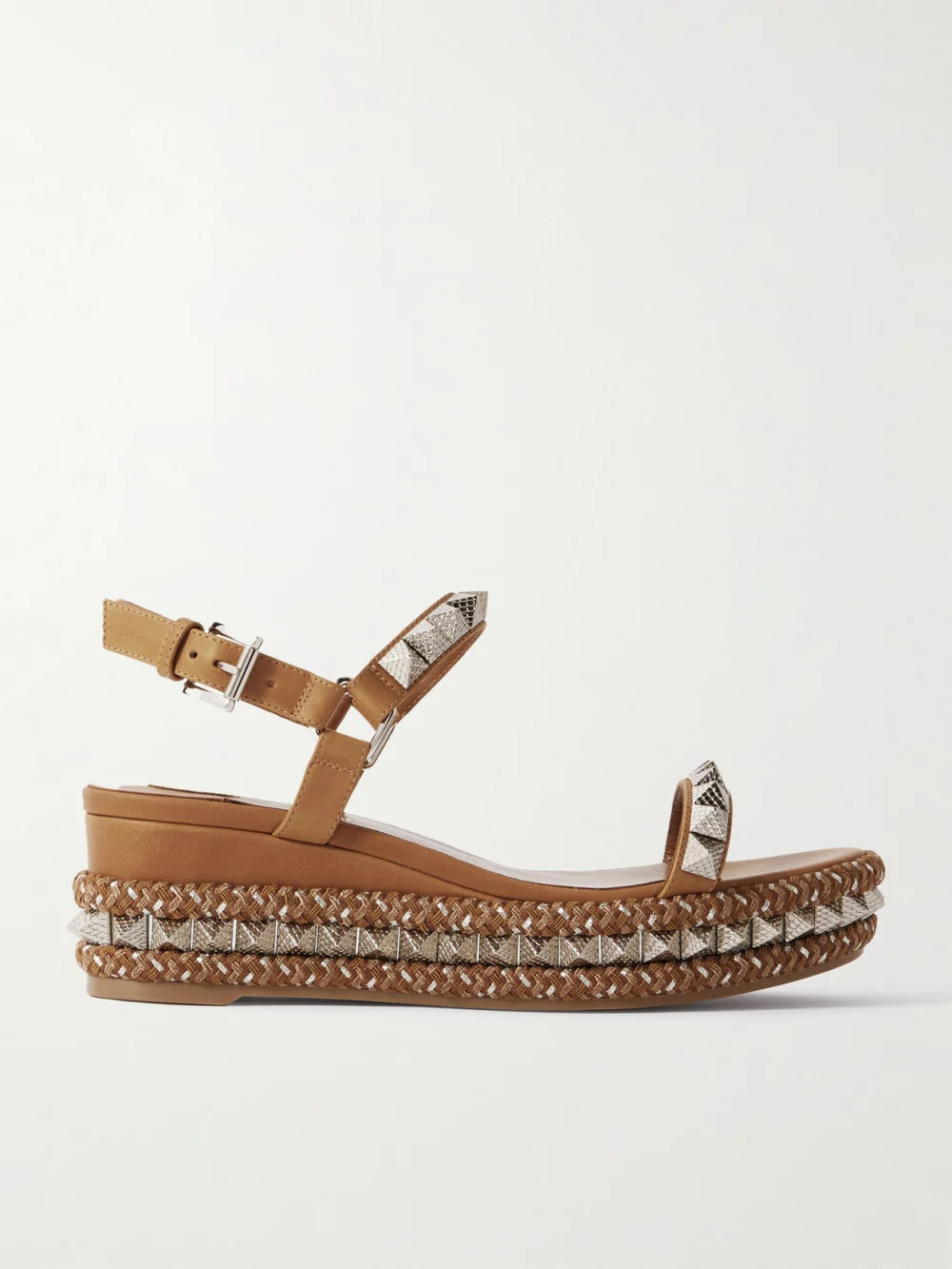 Christian Louboutin Pyraclou 60 Studded Leather Platform Sandals in tan
