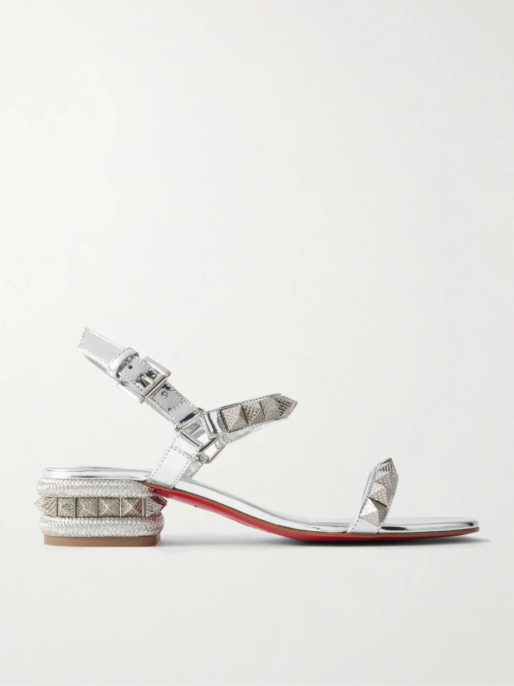 Christian Louboutin Pyrasand 30 Studded Mirrored-leather Sandals in silver
