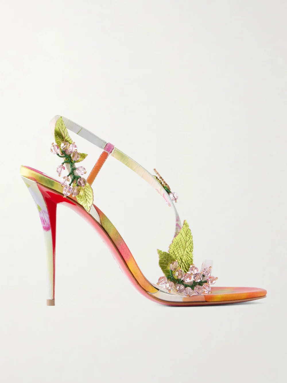 Christian Louboutin Rosa Fruit 100 Embellished Leather-trimmed Satin Sandals in multi