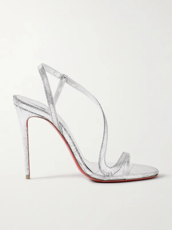 Christian Louboutin Rosalie 100 Metallic Cracked-leather Slingback Sandals