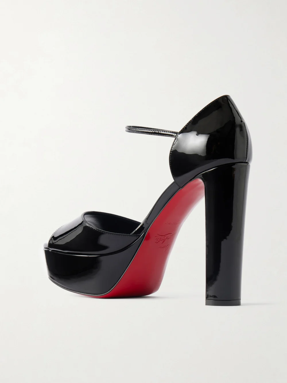 Back view of the Christian Louboutin Sandaloo 130 Mirrored-leather Platform Sandals