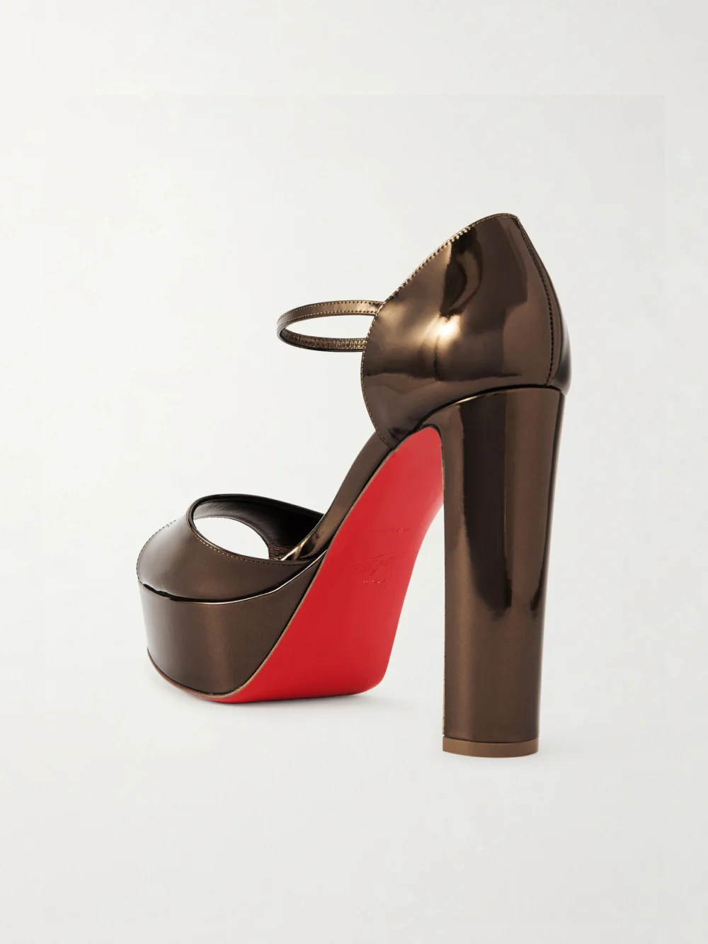Back view of the Christian Louboutin Sandaloo 130 Mirrored-leather Platform Sandals