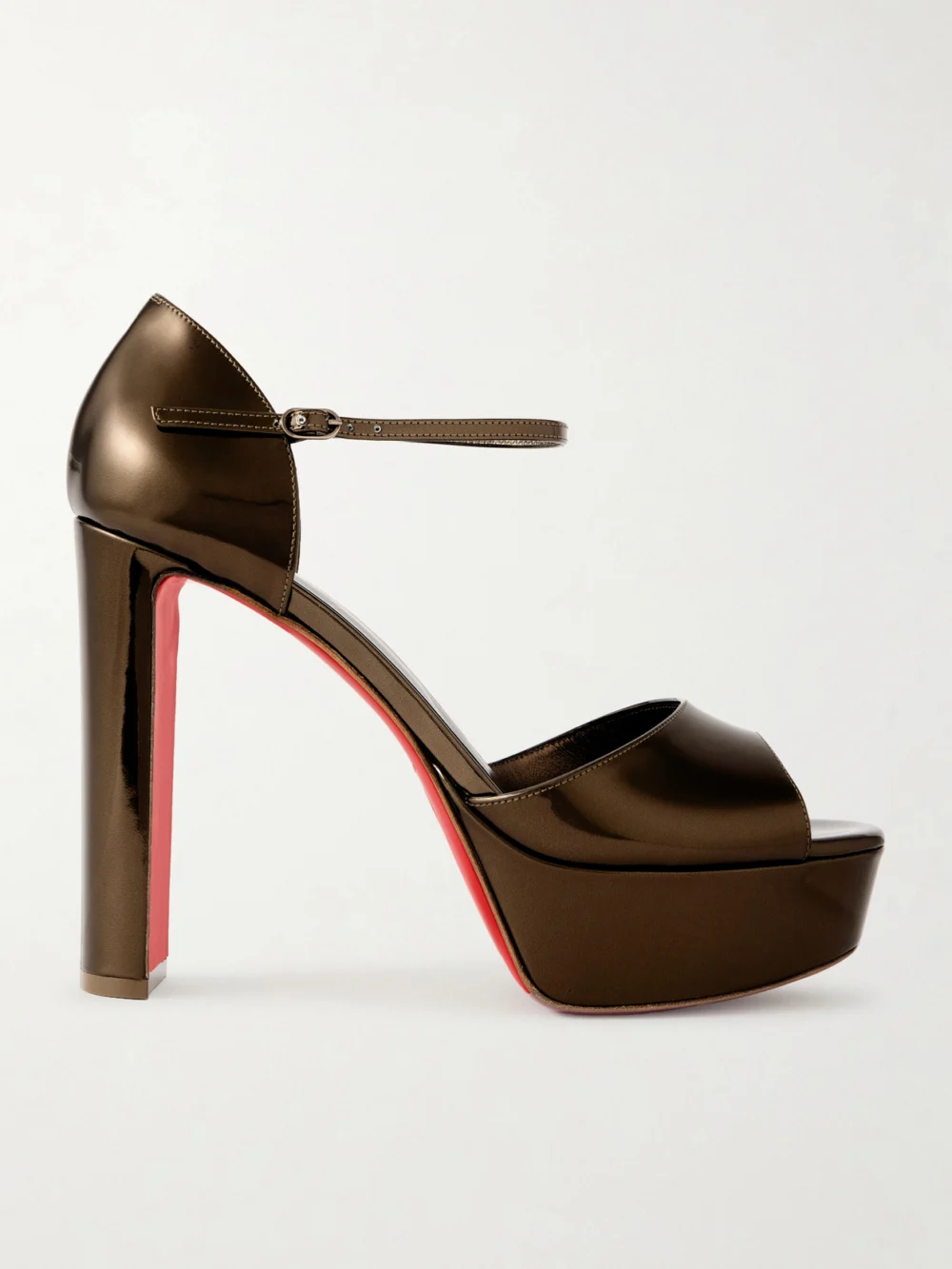 Christian Louboutin Sandaloo 130 Mirrored-leather Platform Sandals in bronze