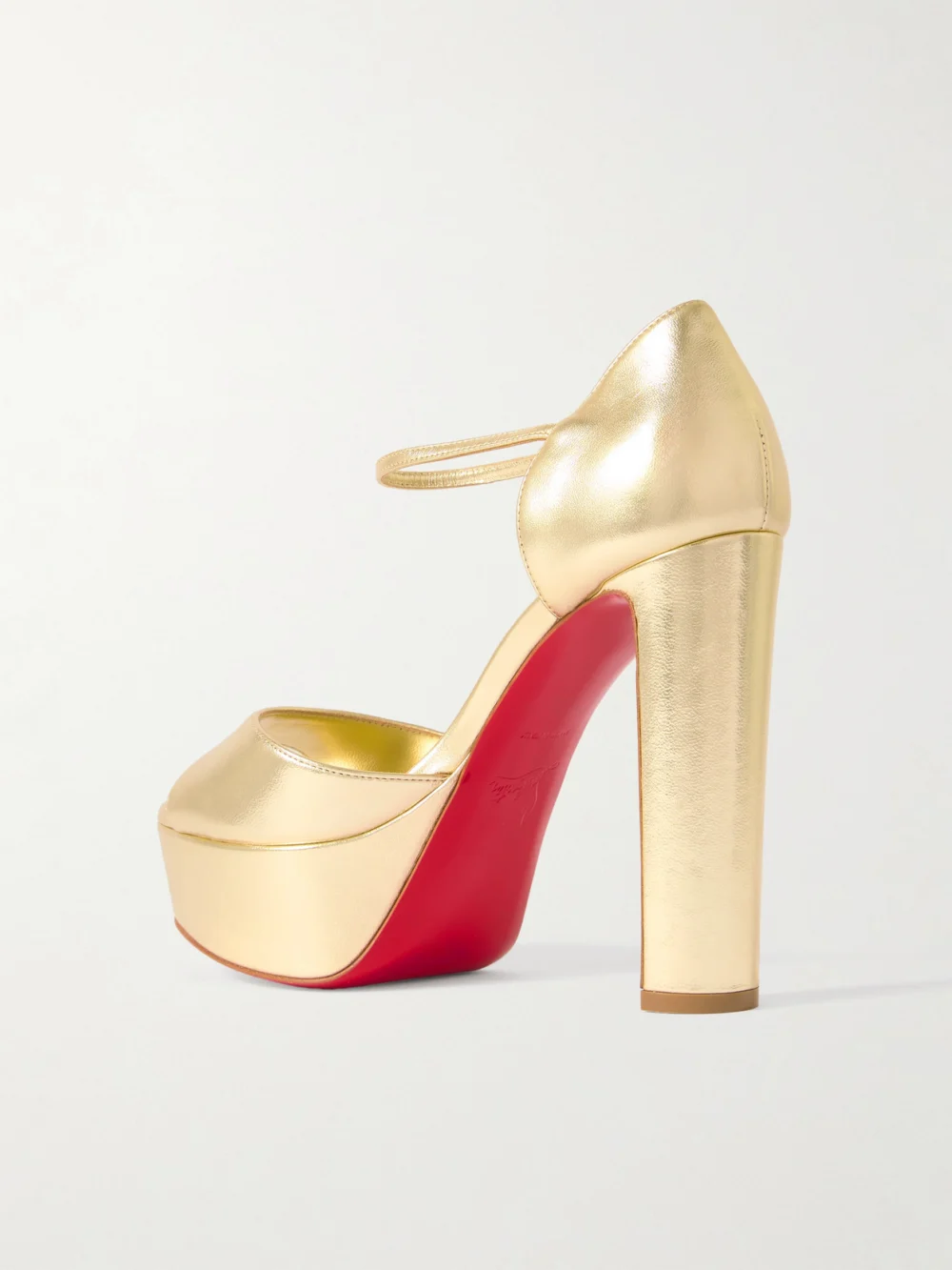 Back view of the Christian Louboutin Sandaloo 130 Mirrored-leather Platform Sandals
