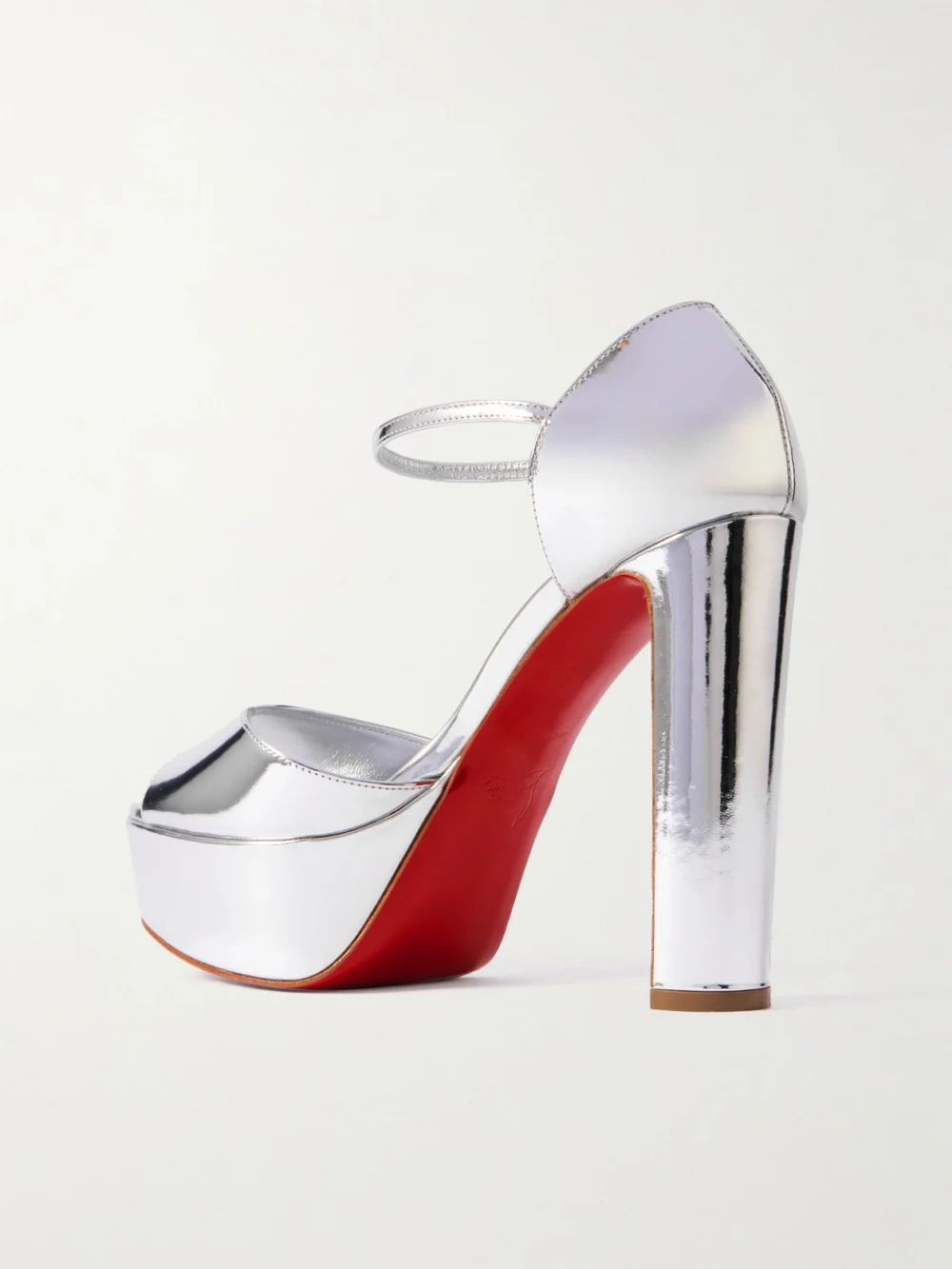 Back view of the Christian Louboutin Sandaloo 130 Mirrored-leather Platform Sandals