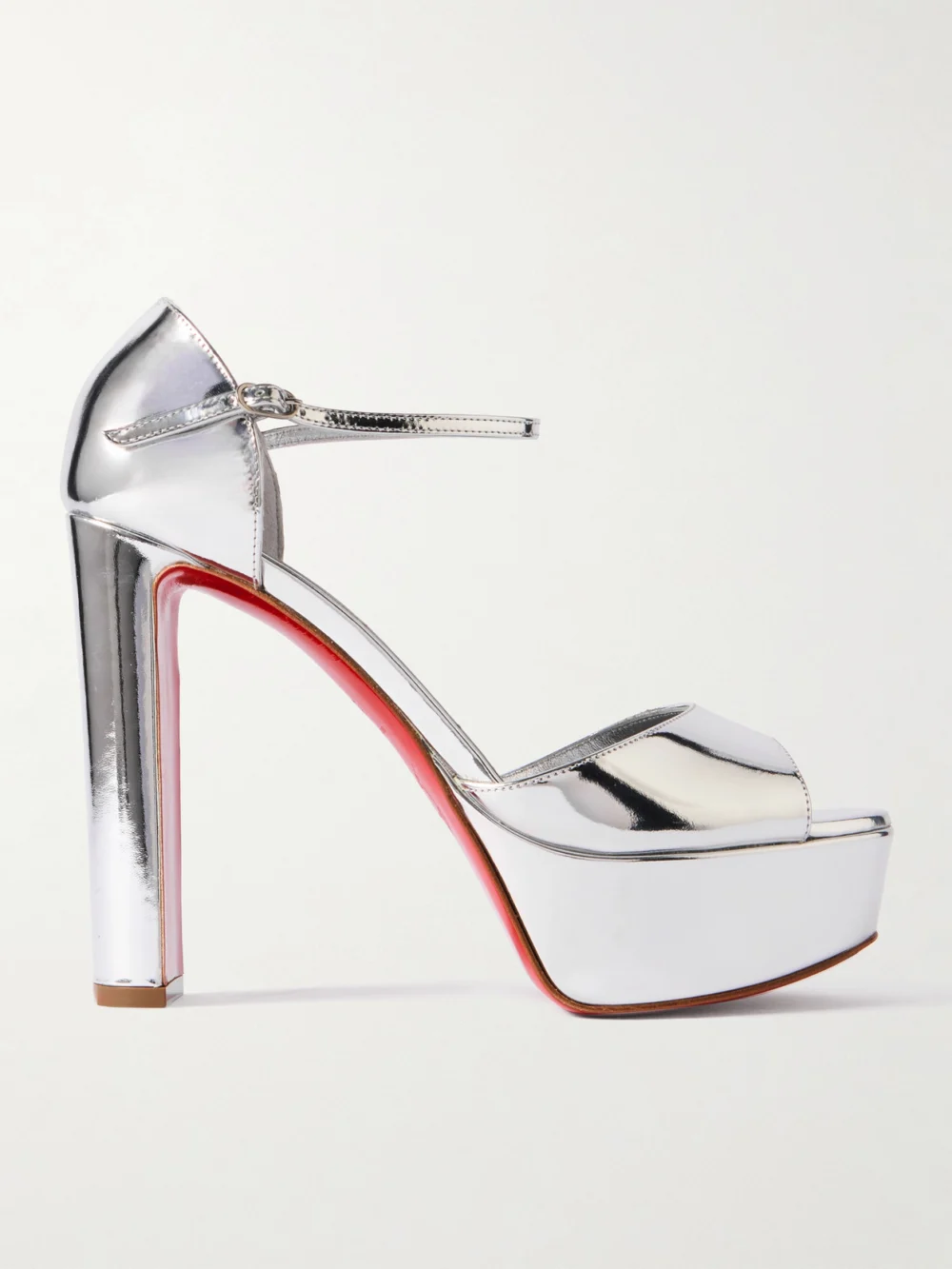 Christian Louboutin Sandaloo 130 Mirrored-leather Platform Sandals in silver