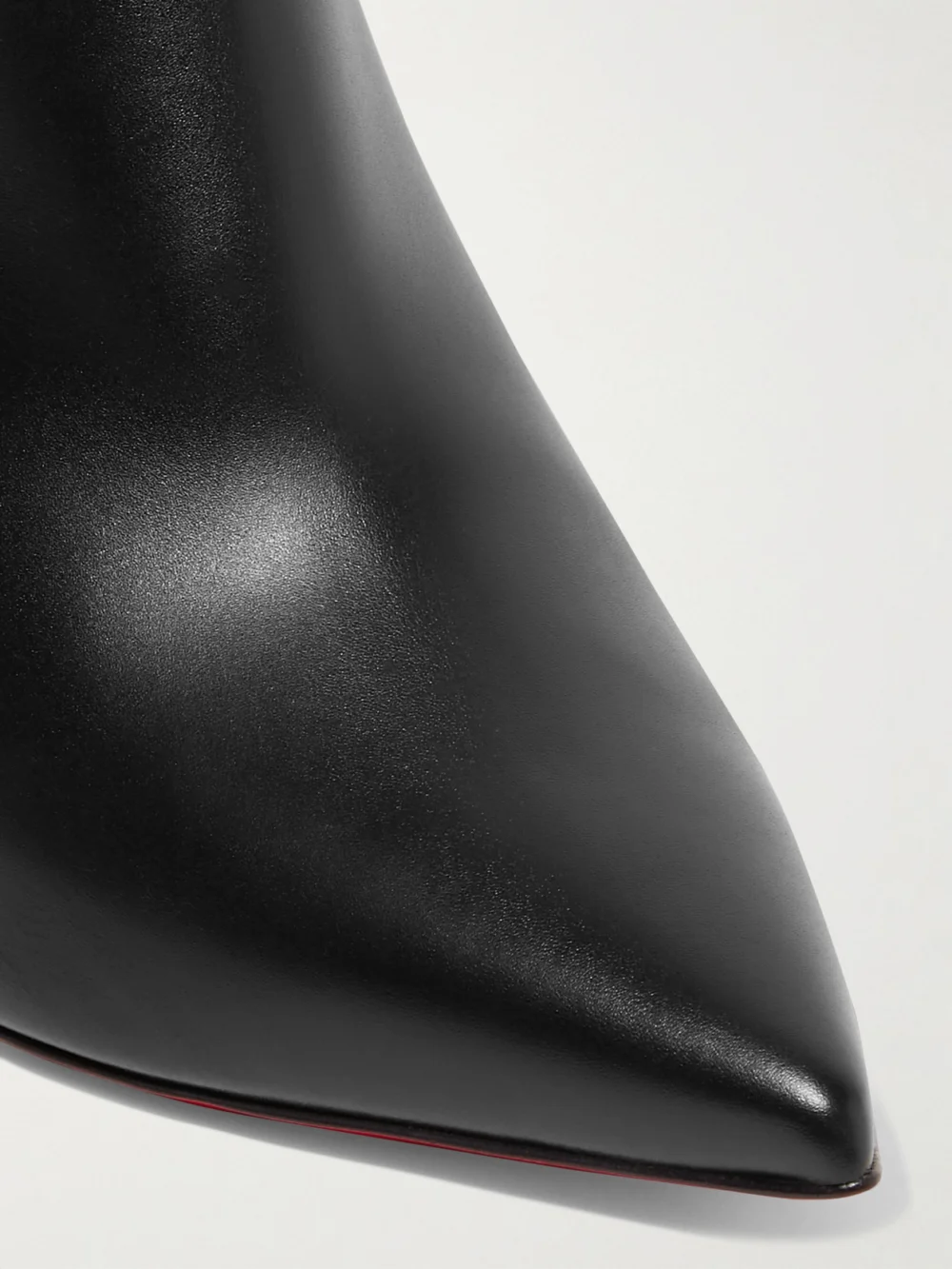 Close-up detail of the Christian Louboutin So Kate Booty 85 Leather Ankle Boots