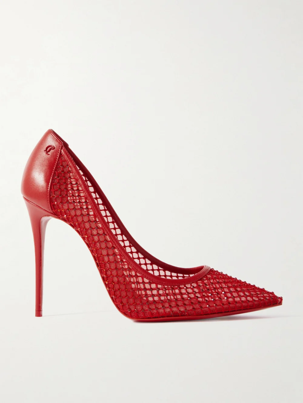 Christian Louboutin Sporty Kate 100 Crystal-embellished Leather-trimmed Mesh Pumps in red