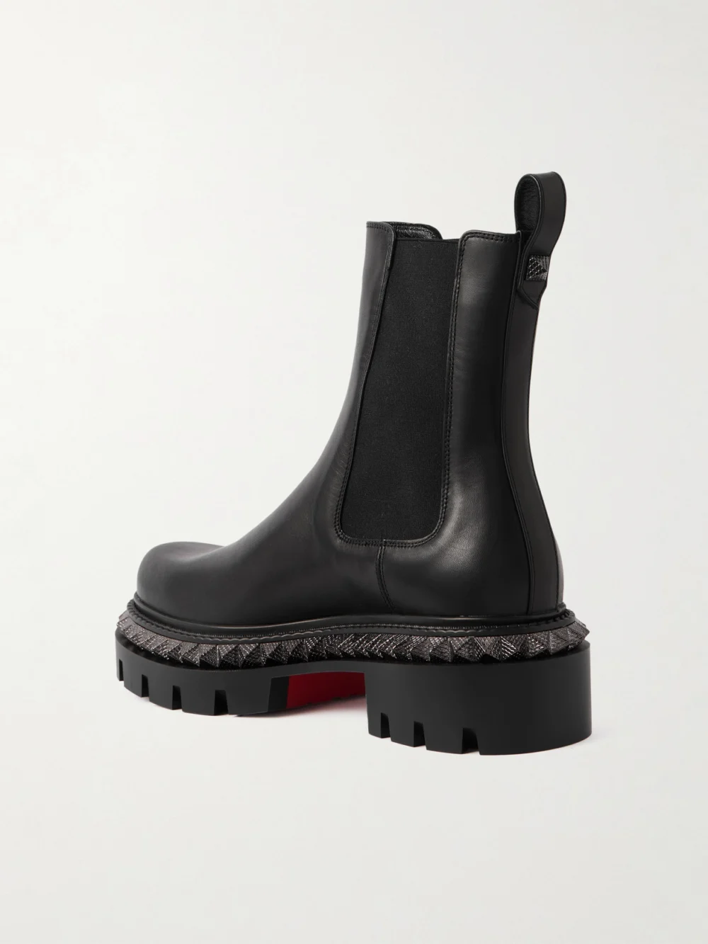 Back view of the Christian Louboutin St Emilia Pyraclou Studded Leather Chelsea Boots