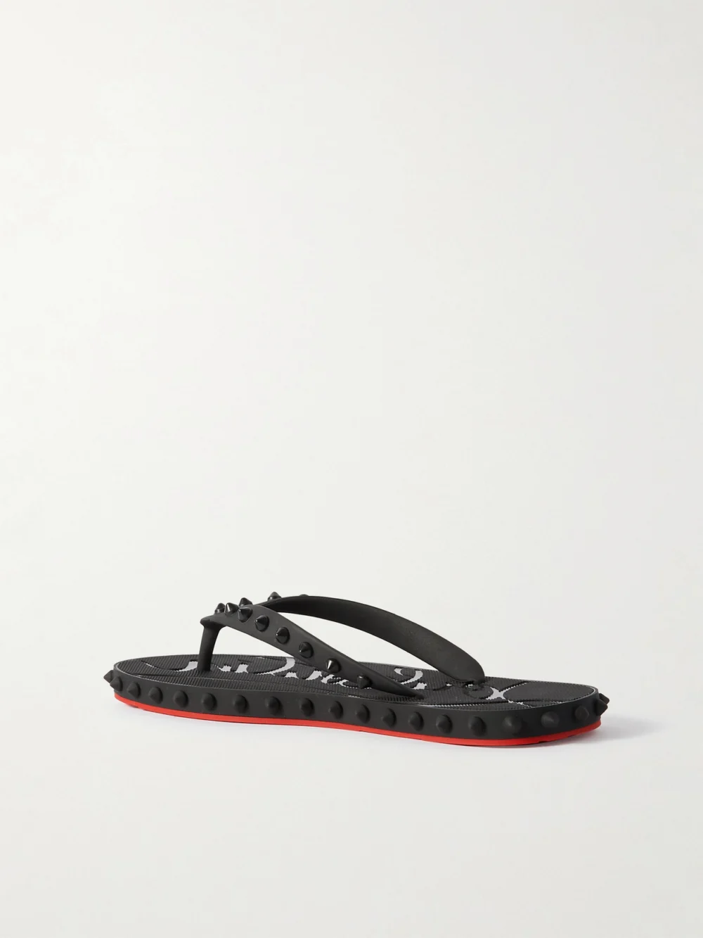 Back view of the Christian Louboutin Super Loubi Studded Rubber Flip Flops