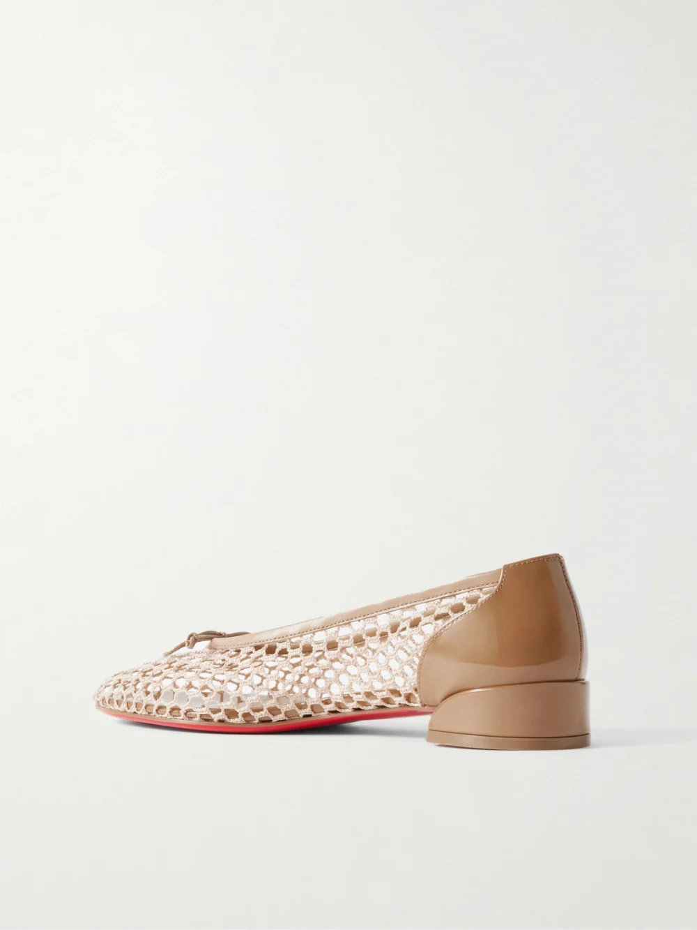 Back view of the Christian Louboutin Sweetie Jane 20 Patent Leather-trimmed Crocheted Ballet Flats