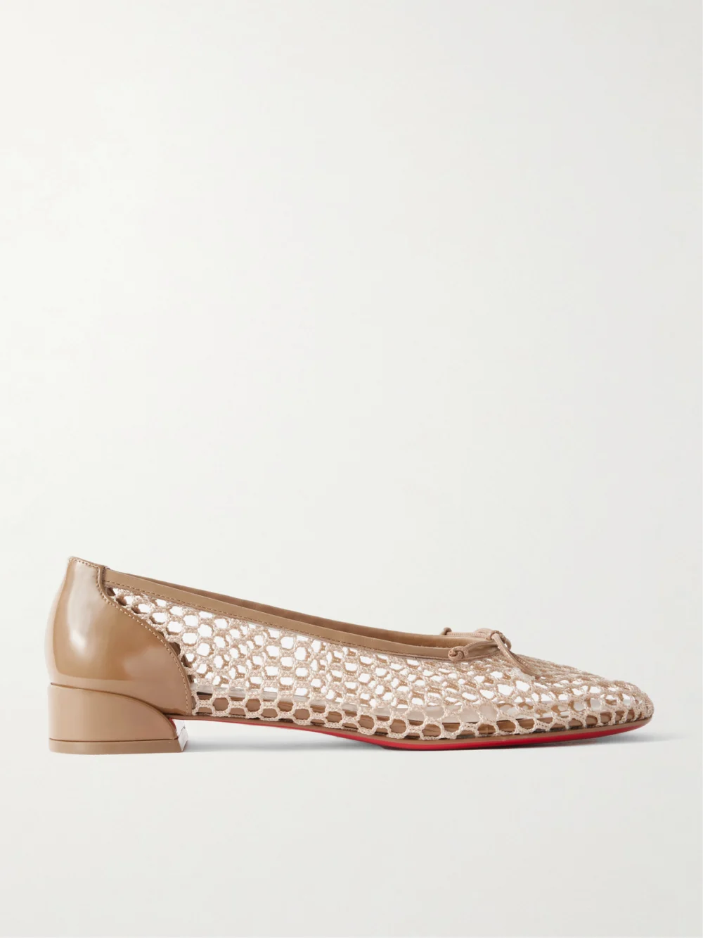 Christian Louboutin Sweetie Jane 20 Patent Leather-trimmed Crocheted Ballet Flats in neutral