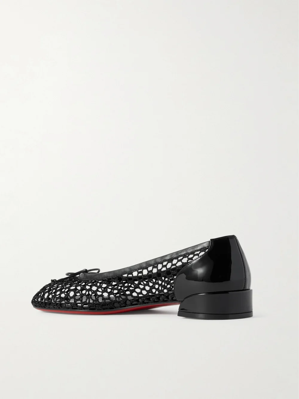Back view of the Christian Louboutin Sweetie Jane 20 Patent Leather-trimmed Fishnet Ballet Flats