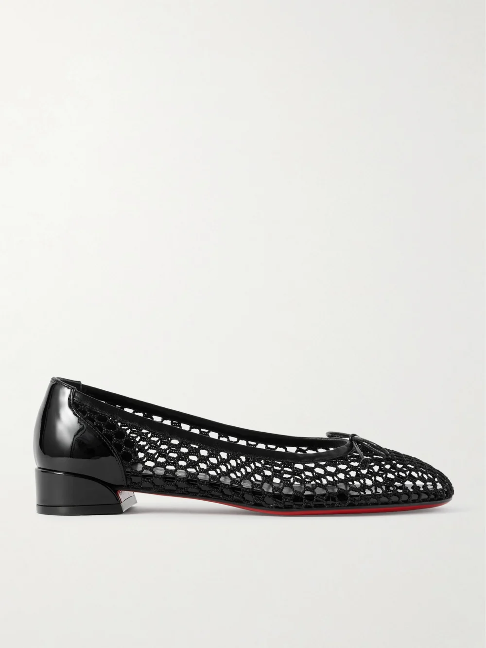 Christian Louboutin Sweetie Jane 20 Patent Leather-trimmed Fishnet Ballet Flats in black