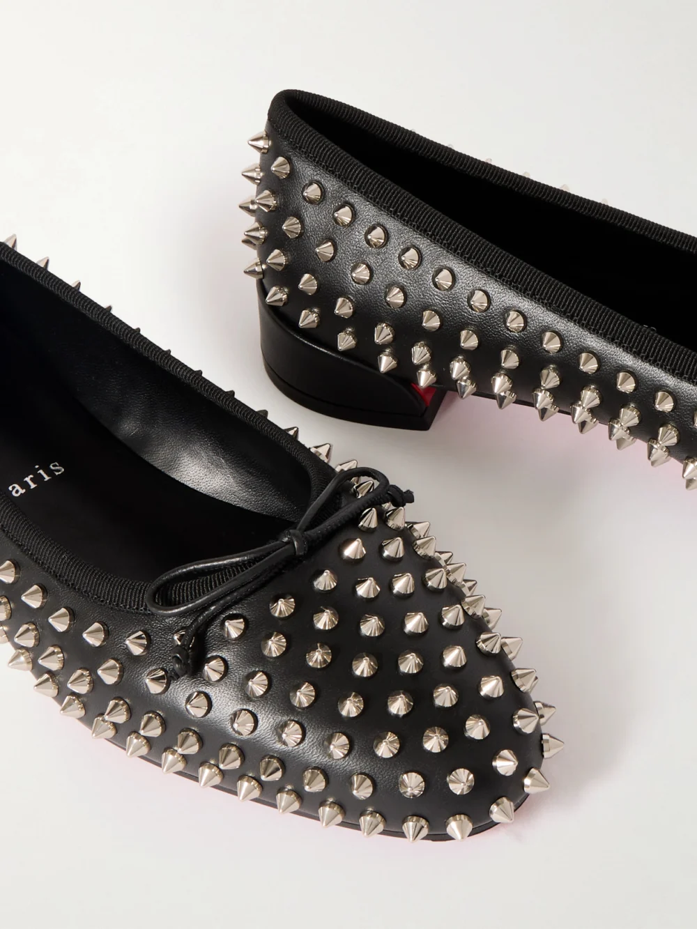 Close-up detail of the Christian Louboutin Sweetie Jane Studded Leather Ballet Flats
