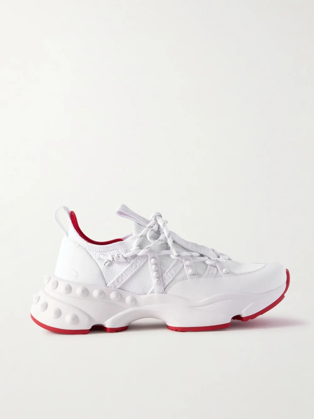 Christian Louboutin Trailrun Studded Mesh, Leather and Neoprene Sneakers in white
