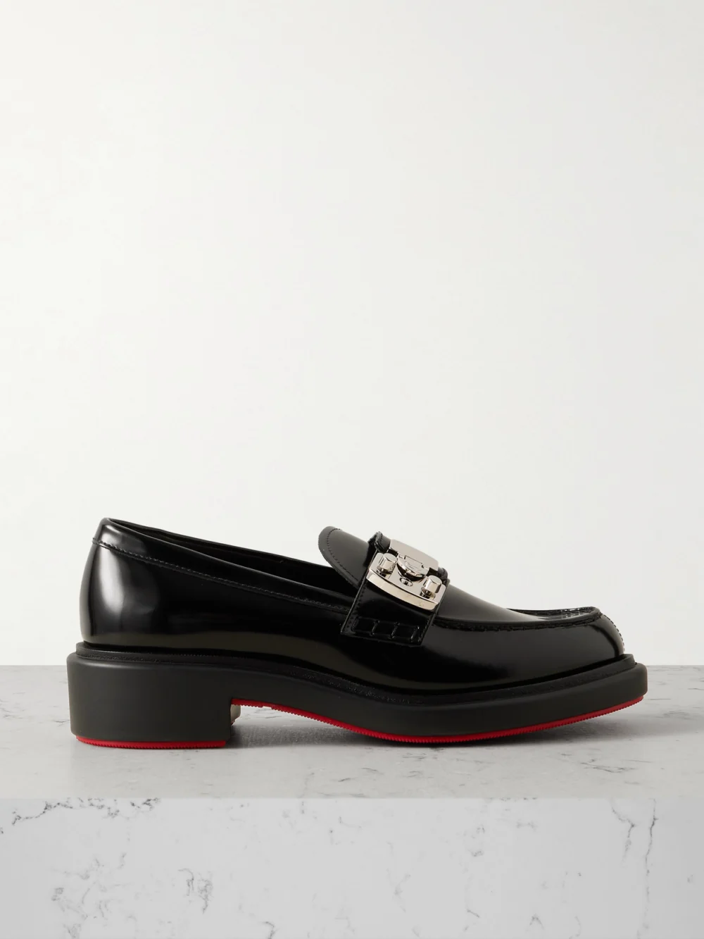 Christian Louboutin Urban Moc Lock Embellished Glossed-leather Loafers in black
