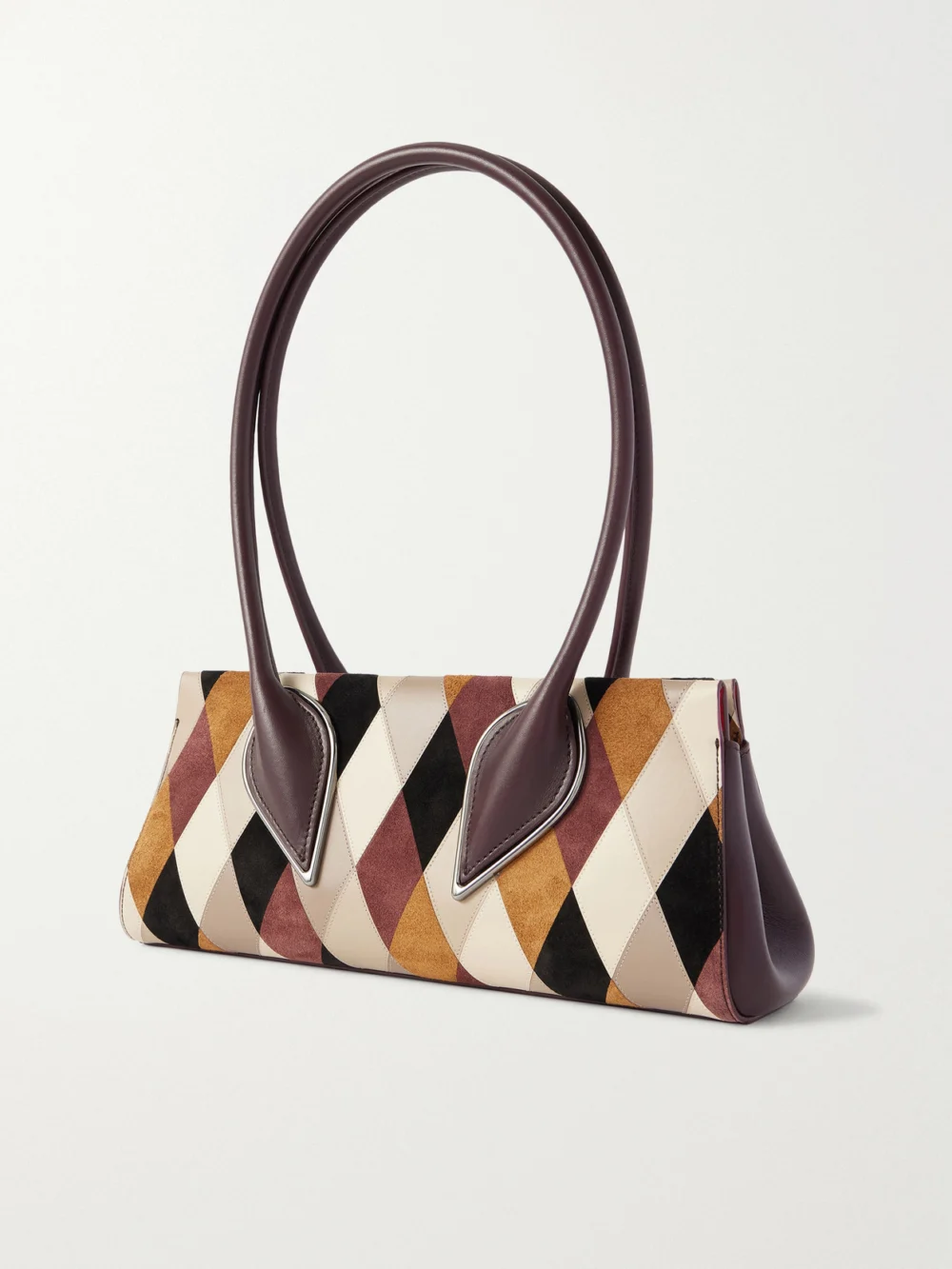 Back view of the Christian Louboutin Venus Baguette Patchwork Leather and Suede Shoulder Bag