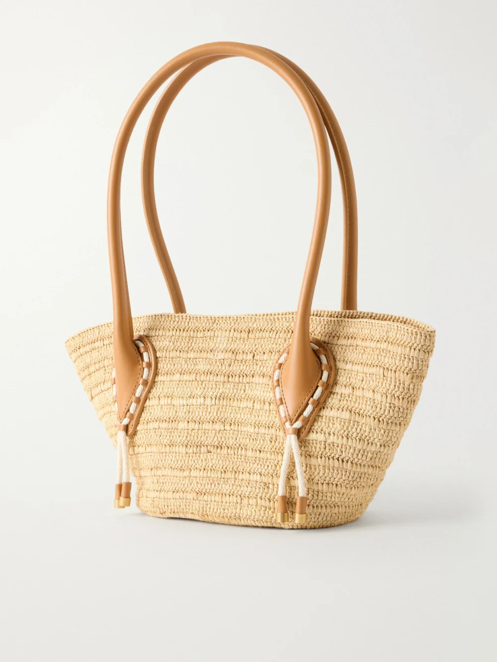 Back view of the Christian Louboutin Venus Embellished Leather-trimmed Raffia Tote