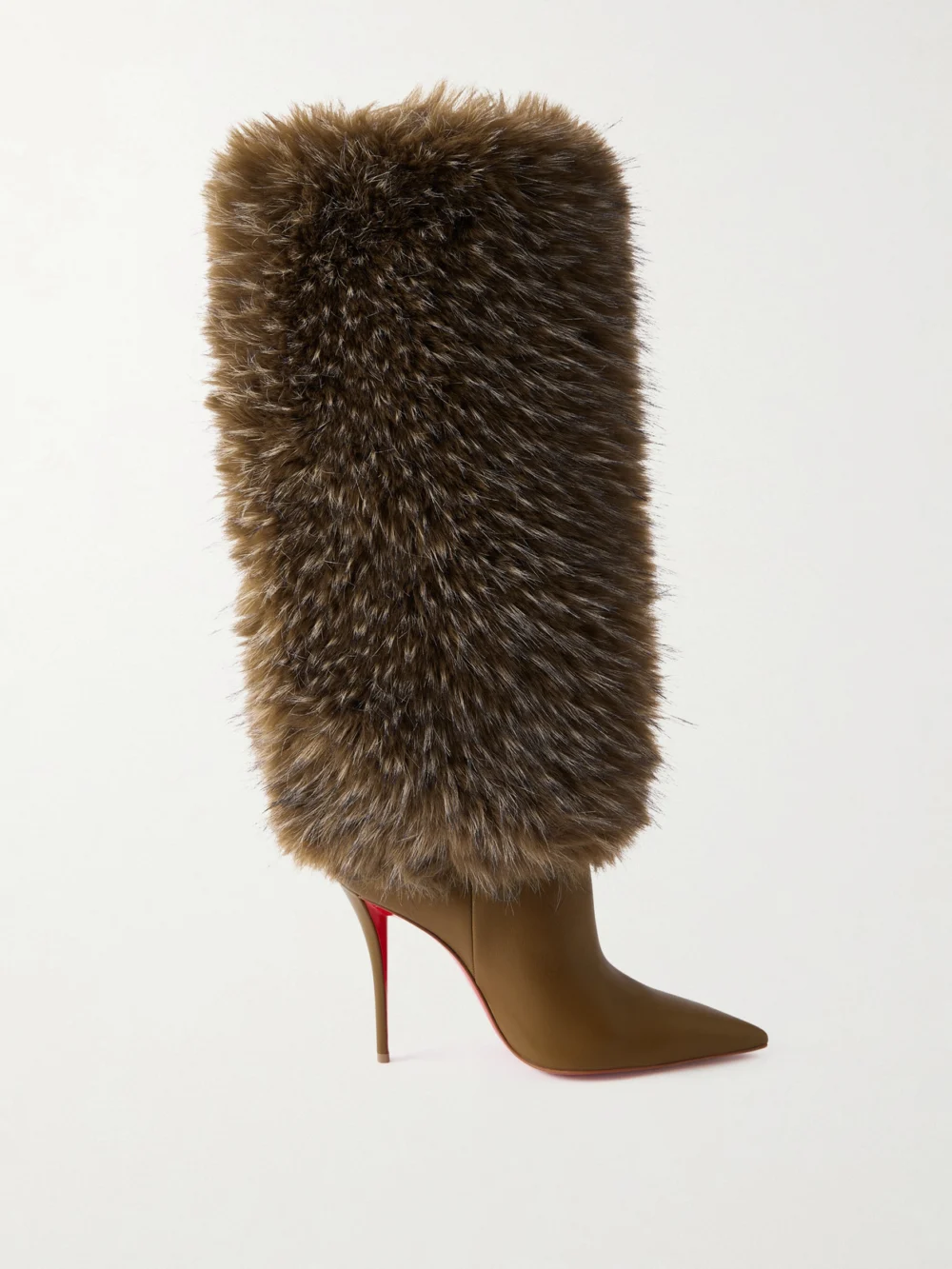 Christian Louboutin Yangzee 100 Plush and Leather Knee Boots in forest green