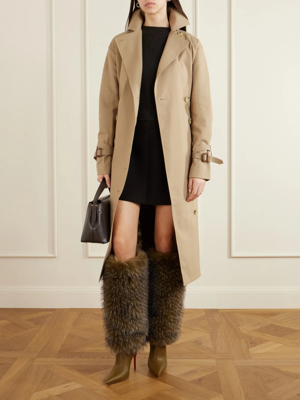 Christian Louboutin Yangzee 100 Plush and Leather Knee Boots, styled view