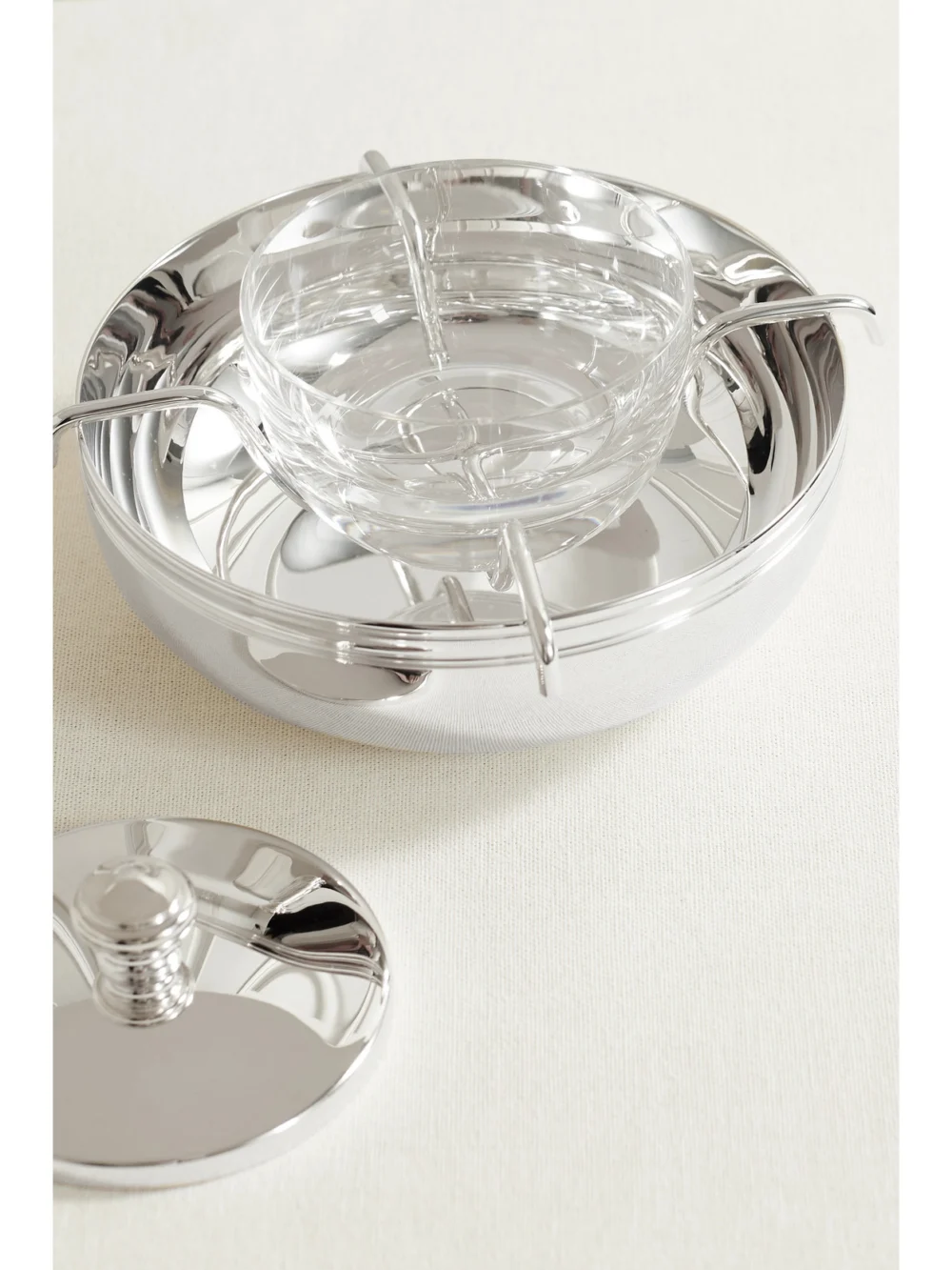 Close-up detail of the Christofle Albi Silver-plated Caviar Serving Set