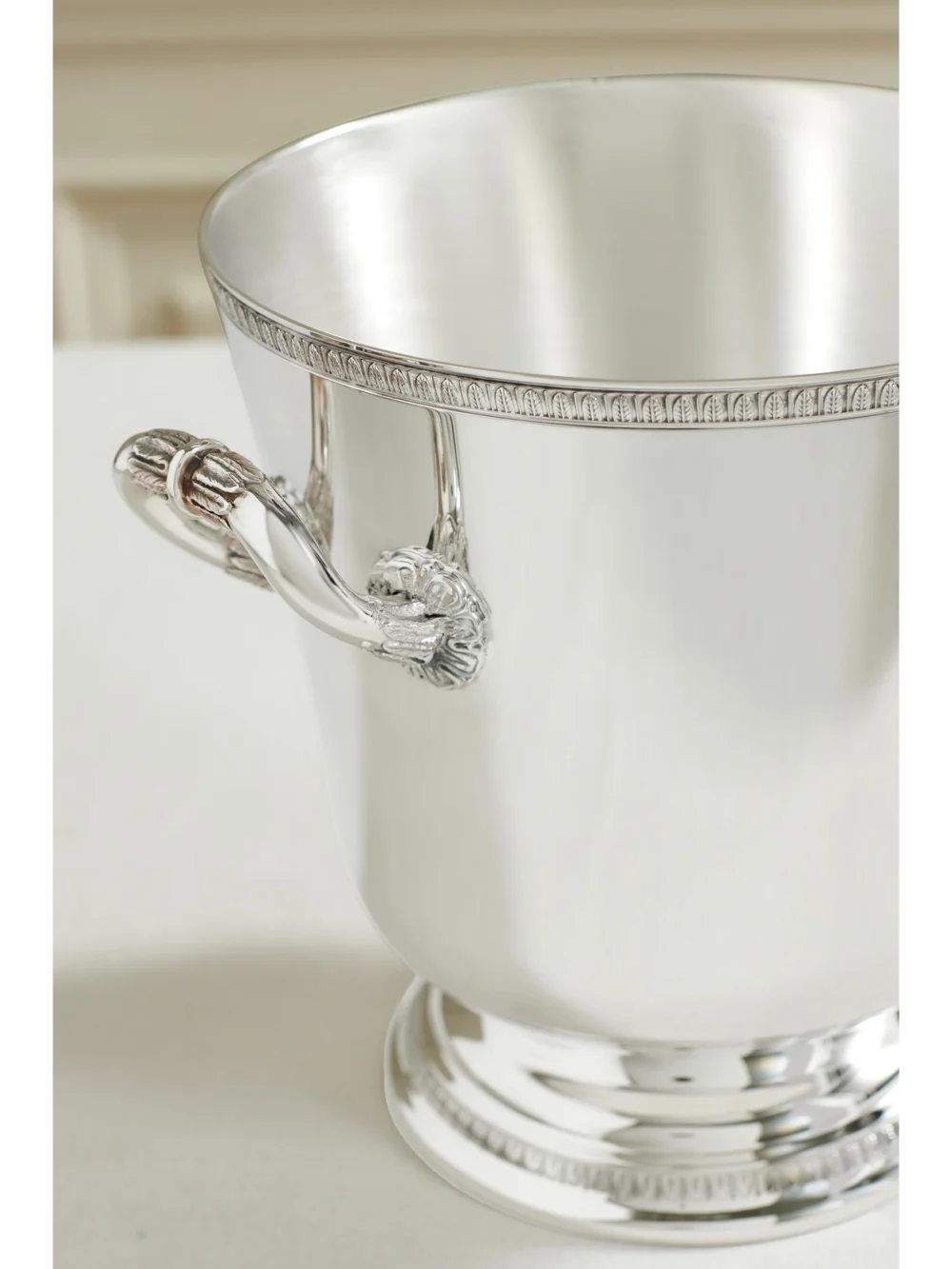 Close-up detail of the Christofle Malmaison Silver-plated Ice Bucket