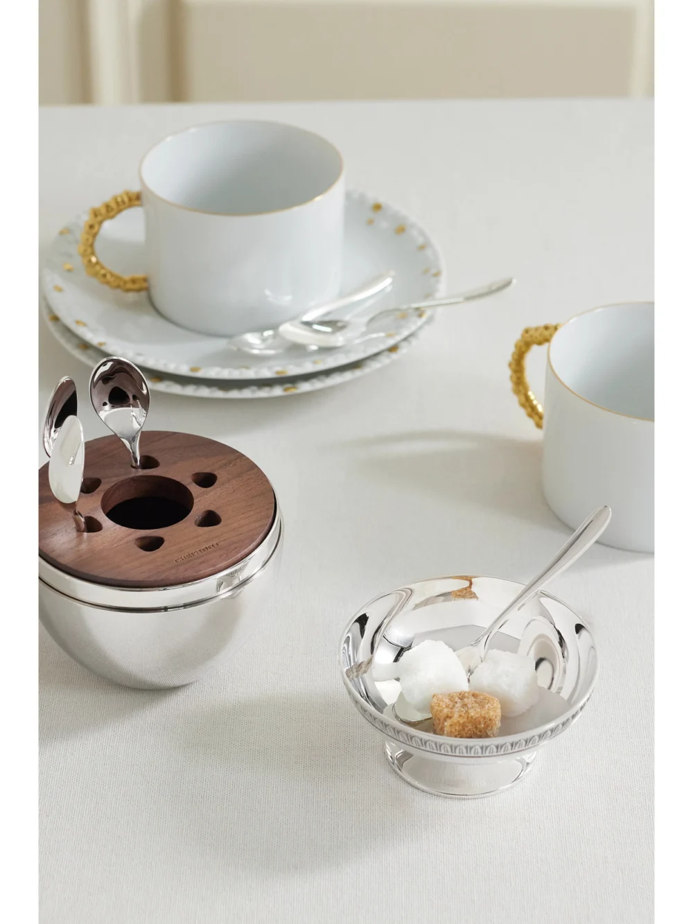 Christofle Mood Coffee Set of Six Silver-plated Espresso Spoons with Chest, styled view