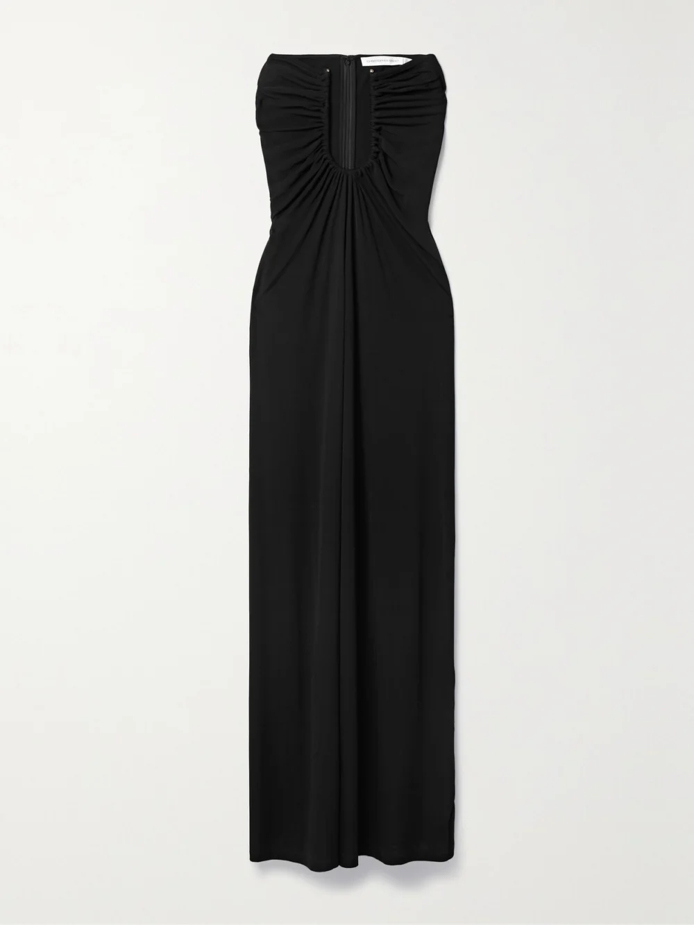 Christopher Esber Arced Palm Strapless Gathered Jersey Maxi Dress in black
